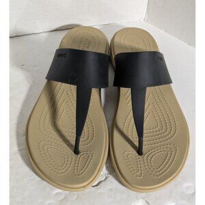 Women’s Size 8 Crocs Tulum Flip Flop Sandal Thong Black Tan Slip On Between Toe